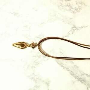 Vintage 1980's Gold Choker Two Strand, Two Tone Brown Leather Cords 15.5" Long